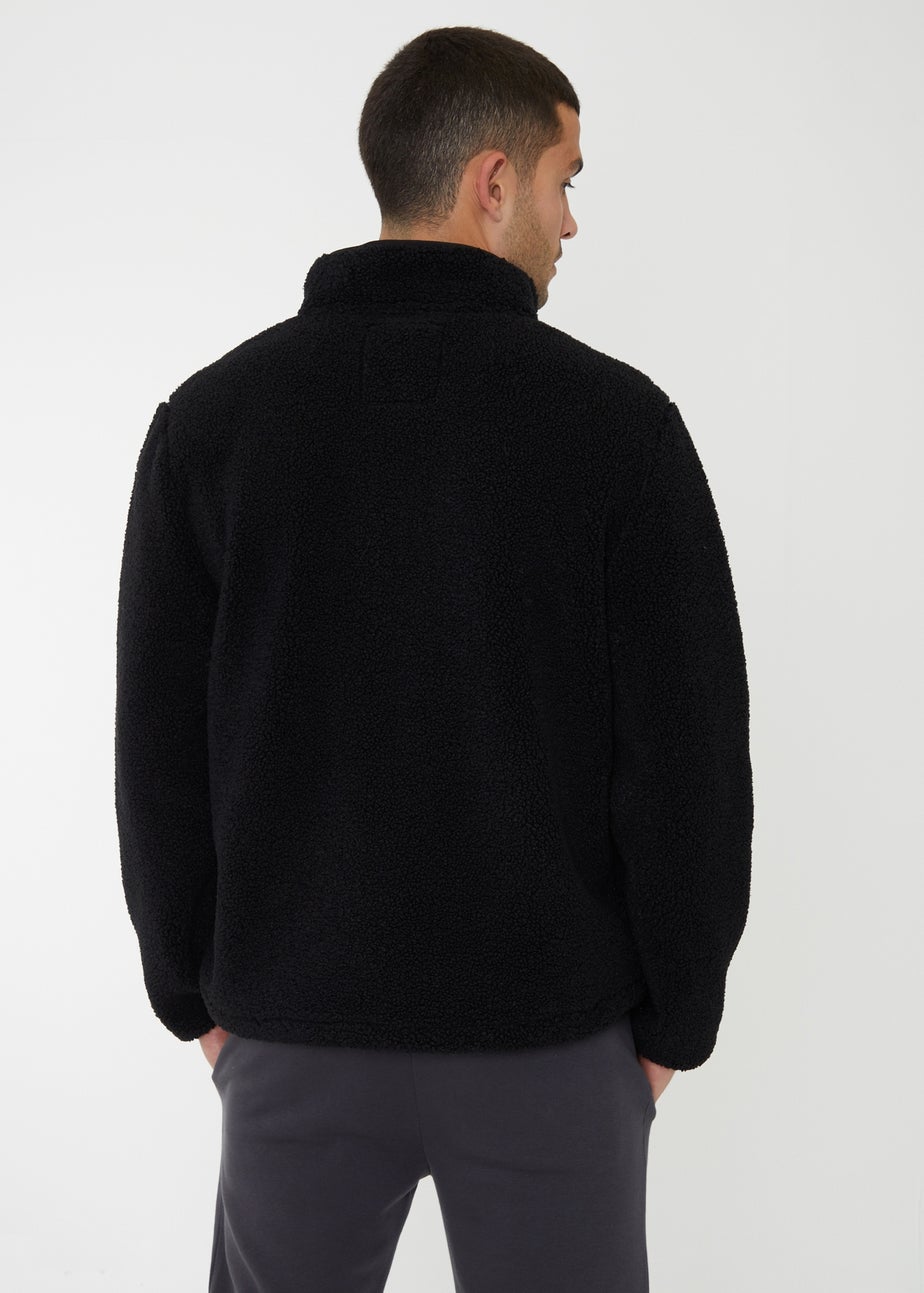 Threadbare Black Zip Through Funnel Neck Borg Fleece