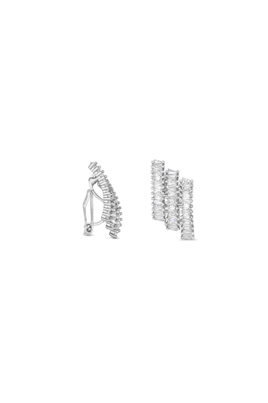 Jon Richard Rhodium Plated Cubic Zirconia Baguette Stud Clip Earrings