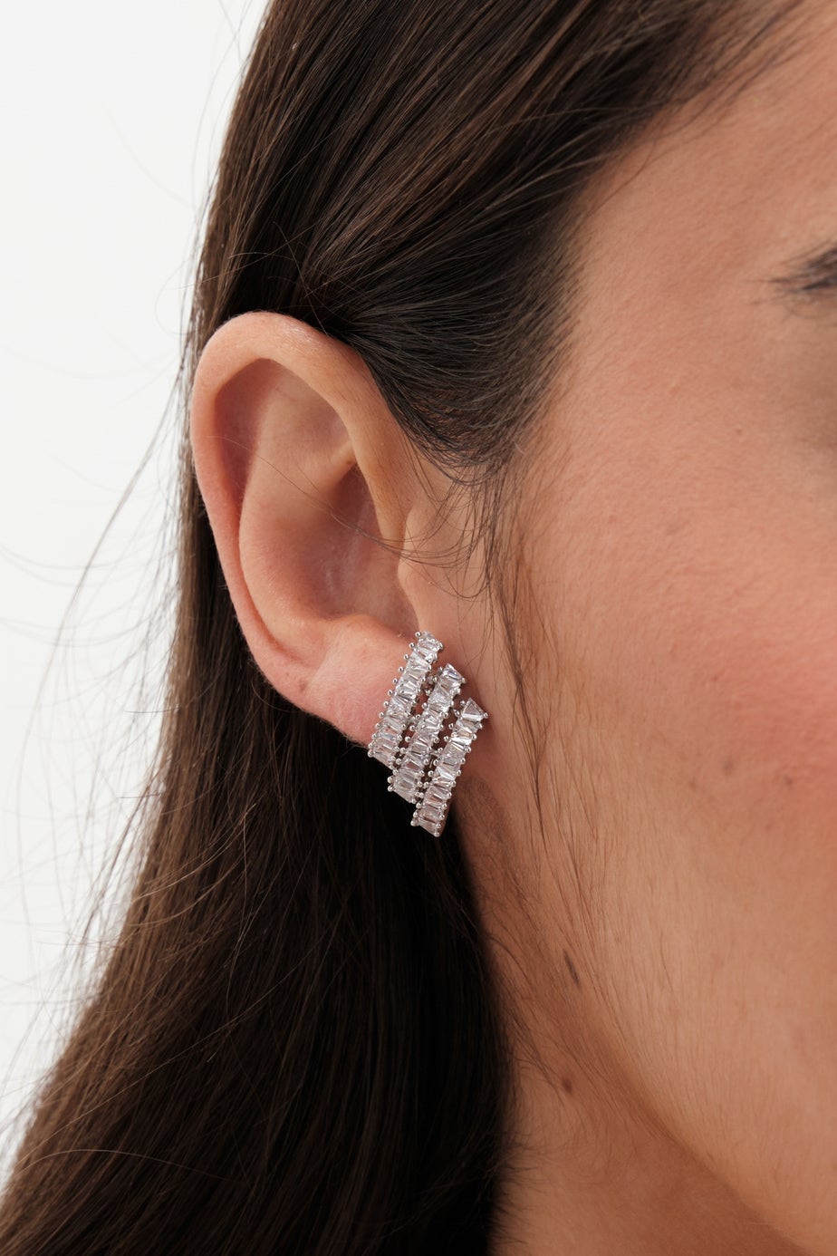 Jon Richard Rhodium Plated Cubic Zirconia Baguette Stud Clip Earrings