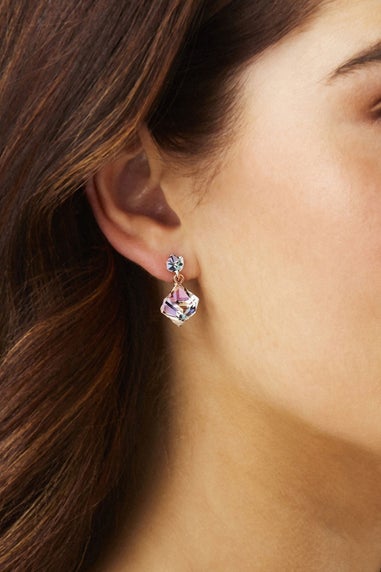 Jon Richard Radiance Collection Rose Gold Plated Aurora Borealis Cube Drop Earrings
