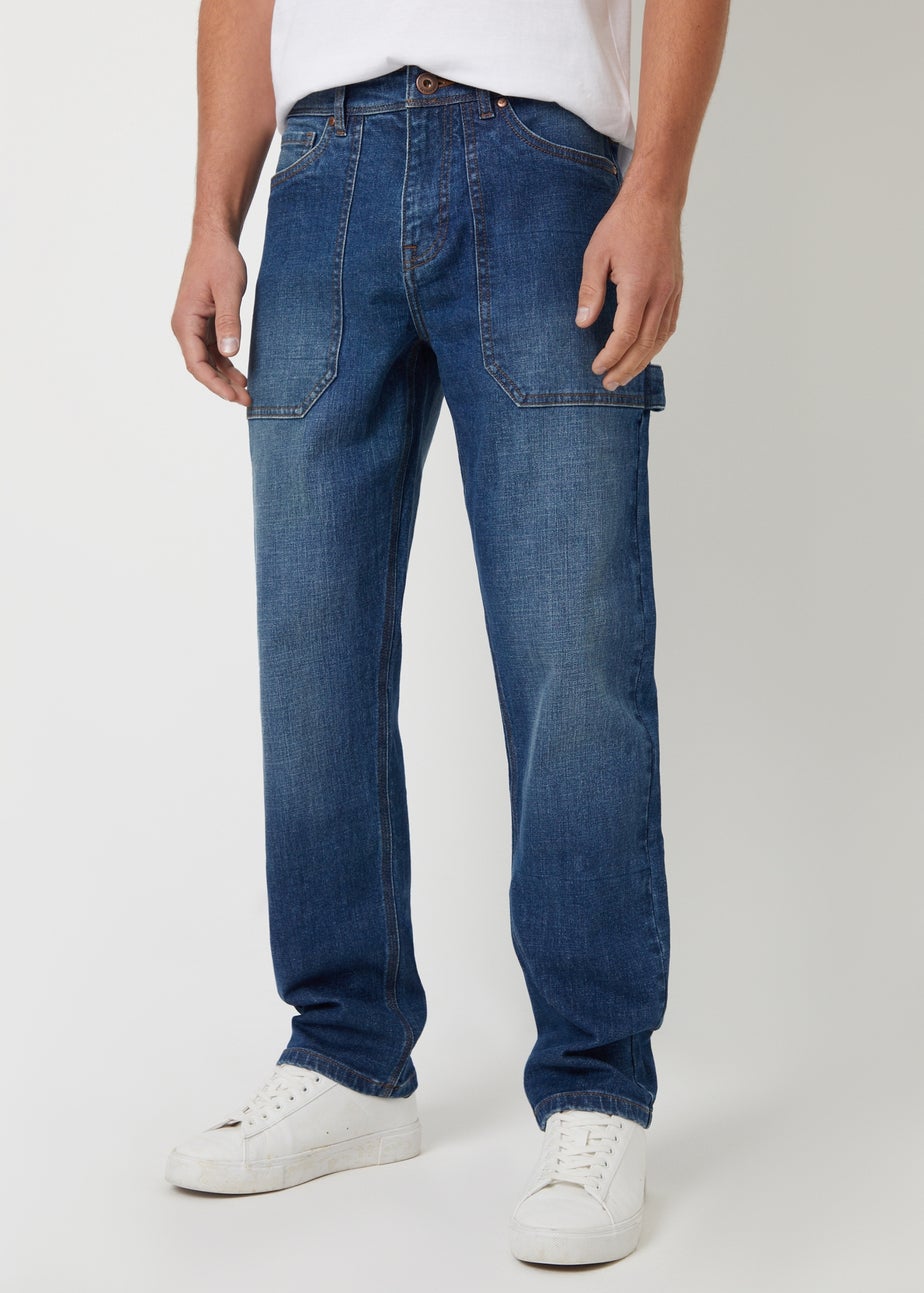 Threadbare Blue Stretch Straight Leg Carpenter Jeans With Stretch
