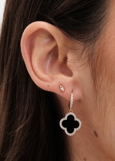 Jon Richard Gold Plated and Jet Clover Huggie Earrings