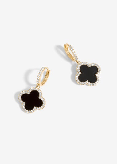 Jon Richard Gold Plated and Jet Clover Huggie Earrings