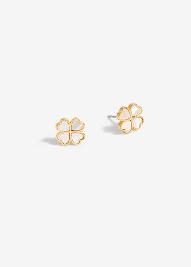 Jon Richard Gold Plated And Mother Of Pearl Heart Clover Stud Earrings