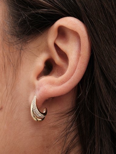 Jon Richard Gold Plated Cubic Zirconia And Polished Curved Mini Drop Earrings