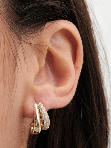 Jon Richard Gold Plated Cubic Zirconia And Polished Curved Mini Drop Earrings