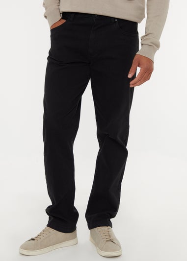 Threadbare Black Straight Leg Cotton Canvas Trousers With Stretch