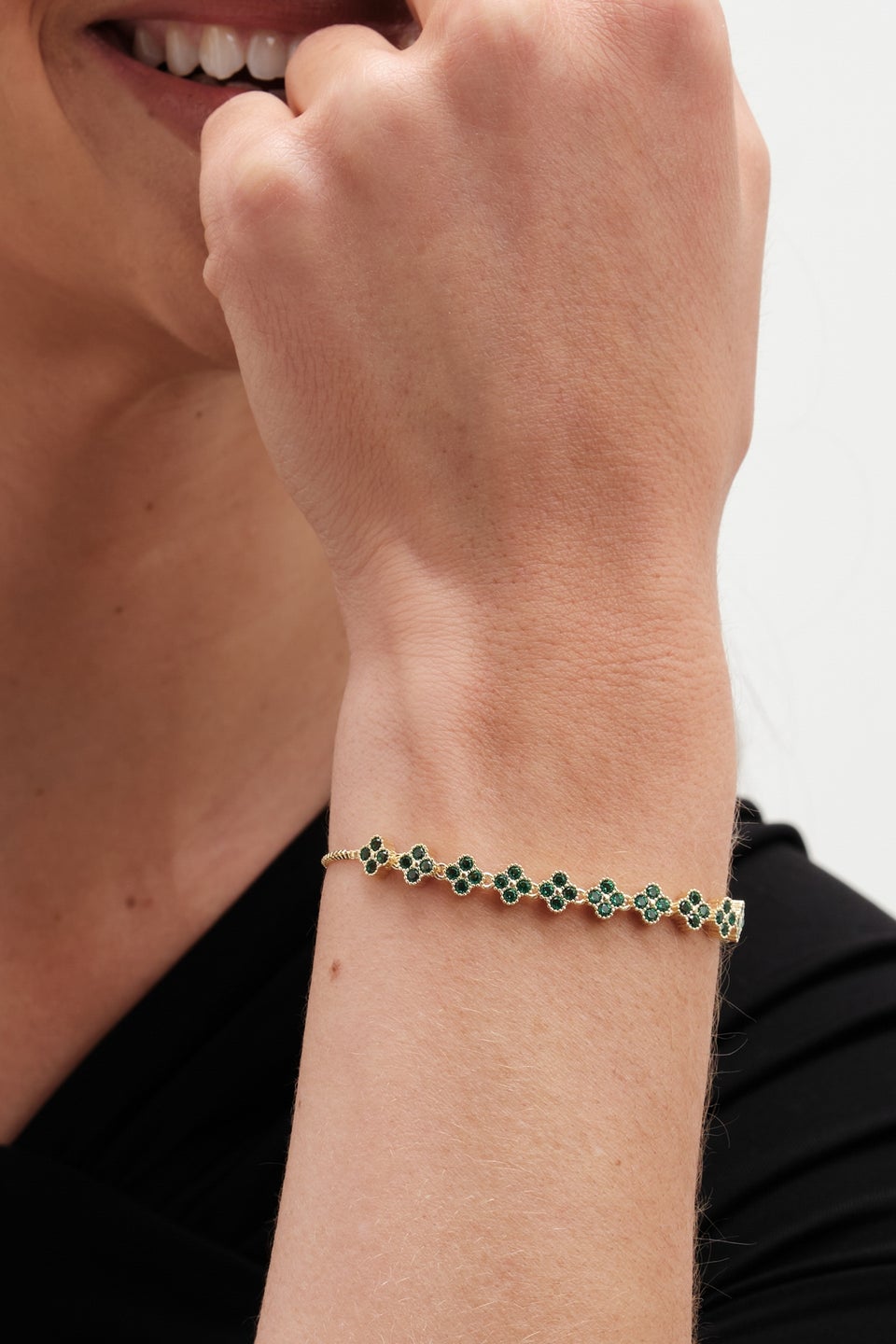 Jon Richard Gold Plated And Emerald Clover Toggle Bracelet