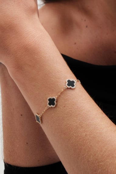 Jon Richard Gold Plated Jet Enamel Clover Bracelet