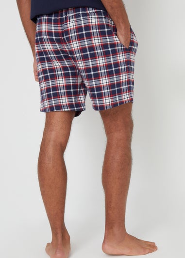 Threadbare Navy 2-Pack Brushed Cotton Flannel Check Lounge Shorts