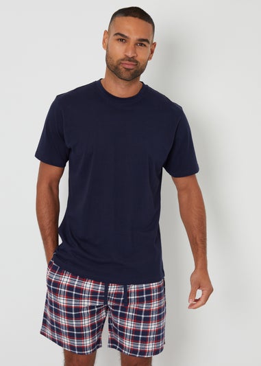 Threadbare Navy 2-Pack Brushed Cotton Flannel Check Lounge Shorts