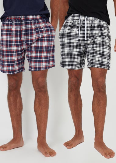 Threadbare Navy 2-Pack Brushed Cotton Flannel Check Lounge Shorts