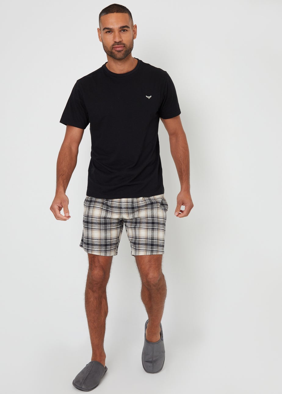 Threadbare Black Dray Shortie Check Pyjama Set