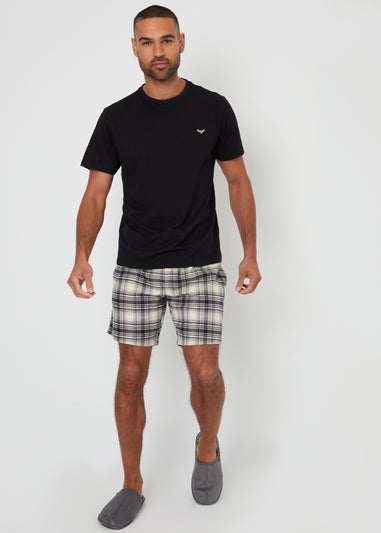 Threadbare Black Dray Shortie Check Pyjama Set