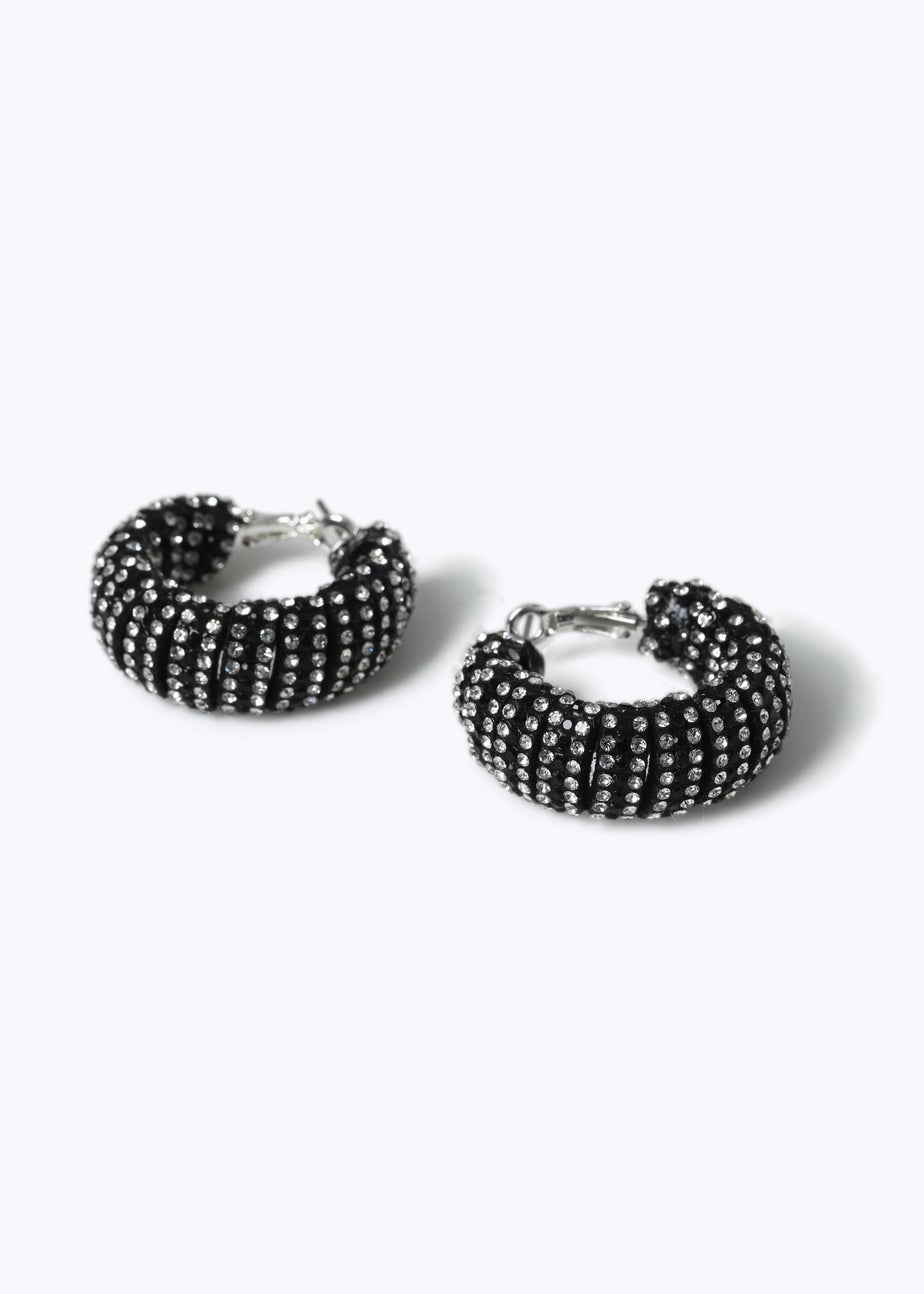 Black Crystal Chunky Hoop Earrings