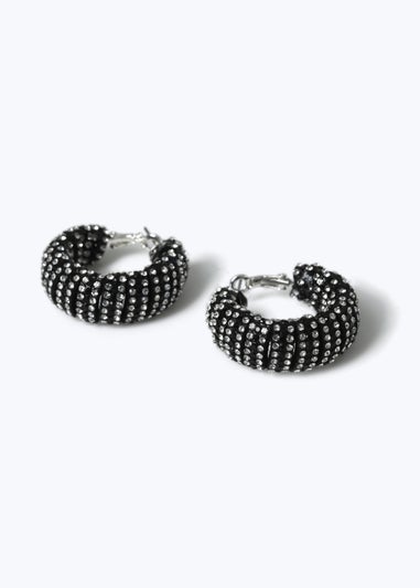 Black Crystal Chunky Hoop Earrings