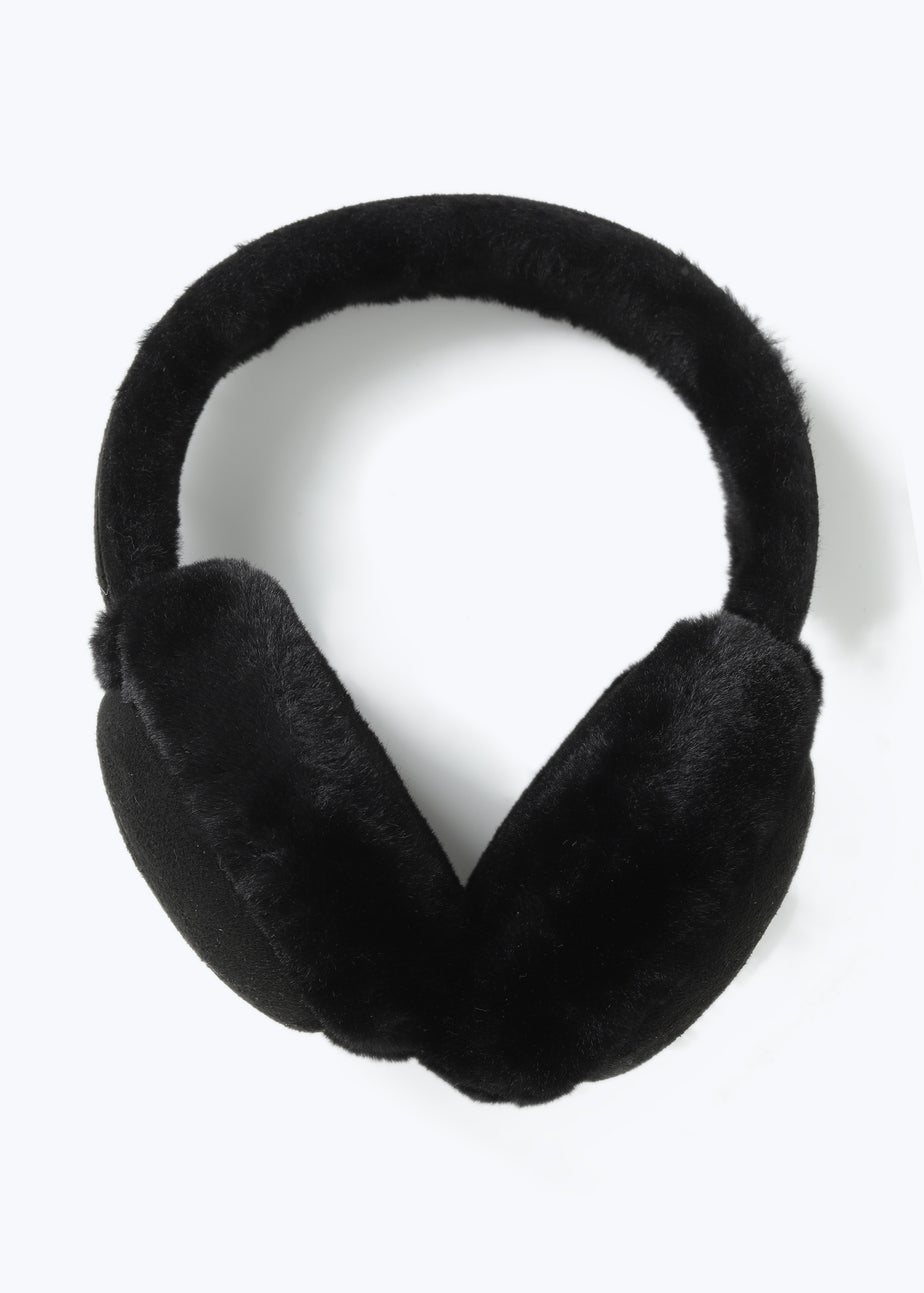 Black Suede Faux Fur Ear Muffs