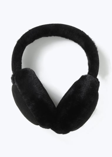 Black Suede Faux Fur Ear Muffs