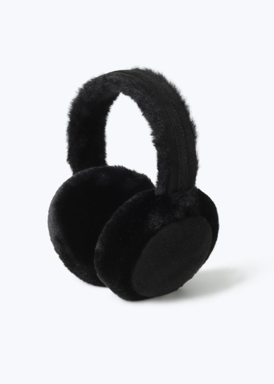 Black Suede Faux Fur Ear Muffs