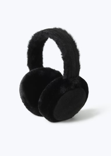 Black Suede Faux Fur Ear Muffs