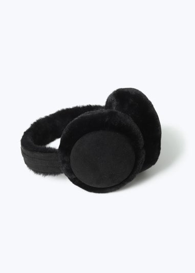 Black Suede Faux Fur Ear Muffs