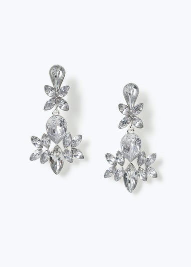 Silver Dramatic Crystal Drop Earrings