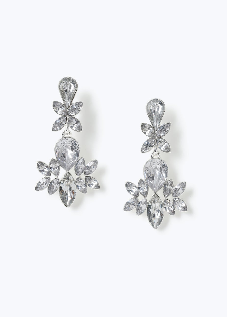 Silver Dramatic Crystal Drop Earrings