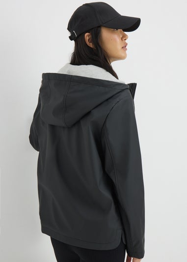 Black Short Rubberised Parka Jacket