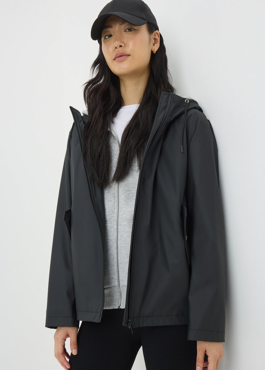 Black Short Rubberised Parka Jacket