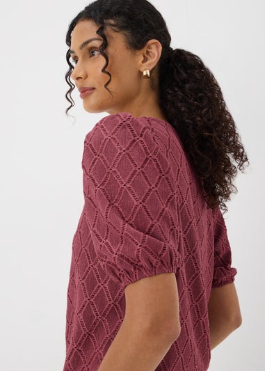 Pink Textured Puff Sleeve Top