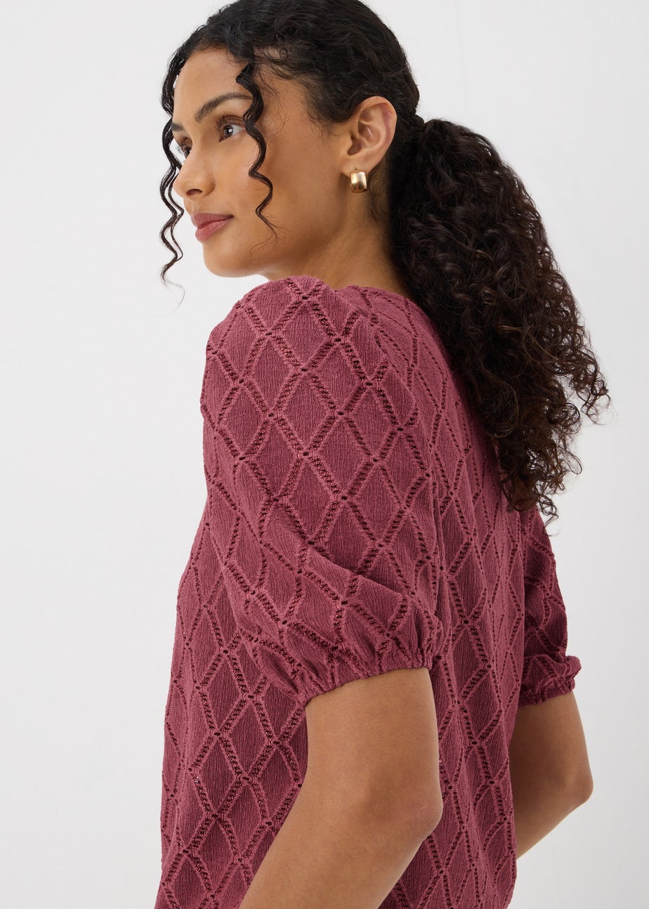 Pink Textured Puff Sleeve Top