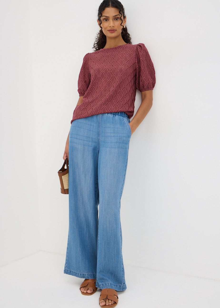 Pink Textured Puff Sleeve Top