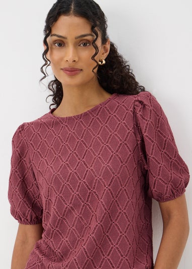 Pink Textured Puff Sleeve Top