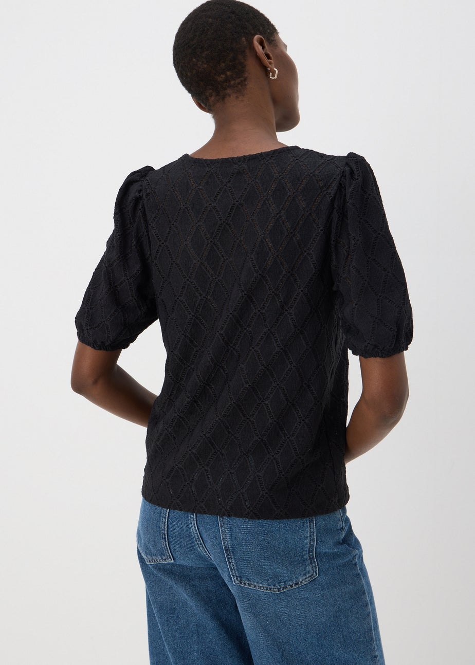 Black Textured Puff Sleeve Top
