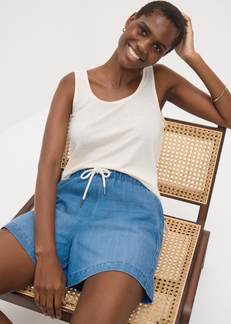 Blue Mid Wash Comfort Fit Denim Shorts