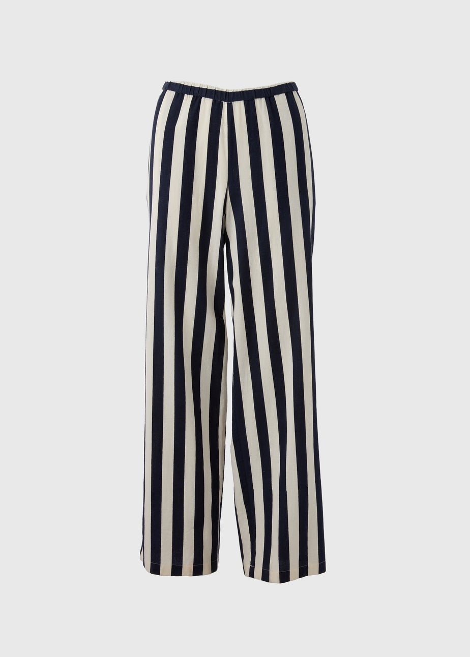 Petite Navy Stripe Wide Leg Co-Ord Trousers