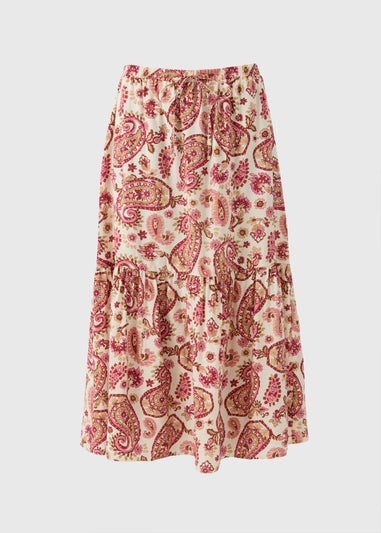 Pink Paisley Print Tiered Midaxi Skirt