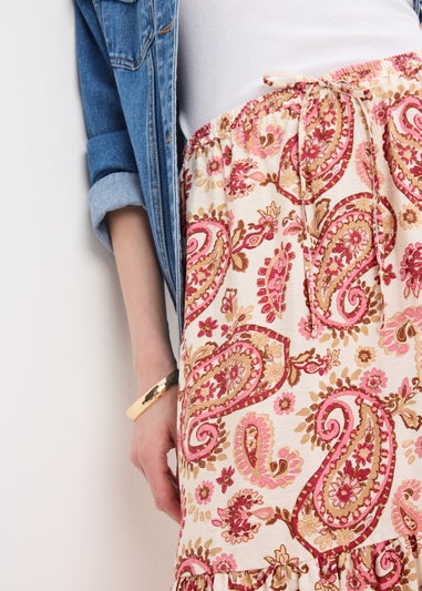 Pink Paisley Print Tiered Midaxi Skirt