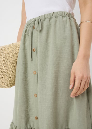 Sage Green Tiered Button Front Midaxi Skirt