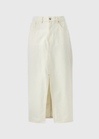 Cream Denim Midi Skirt