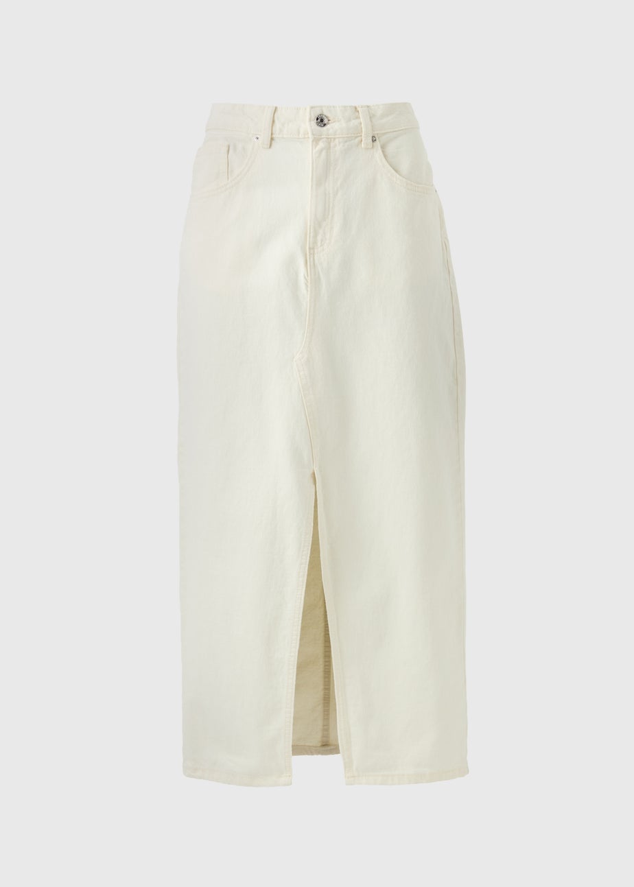 Cream Denim Midi Skirt
