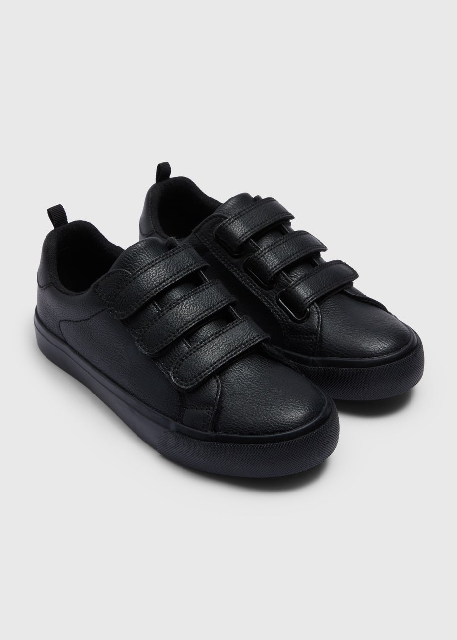 Boys Black Triple Strap Faux Leather School Shoes (Younger 10-Older 6)