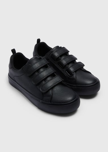 Boys Black Triple Strap Faux Leather School Shoes (Younger 10-Older 6)