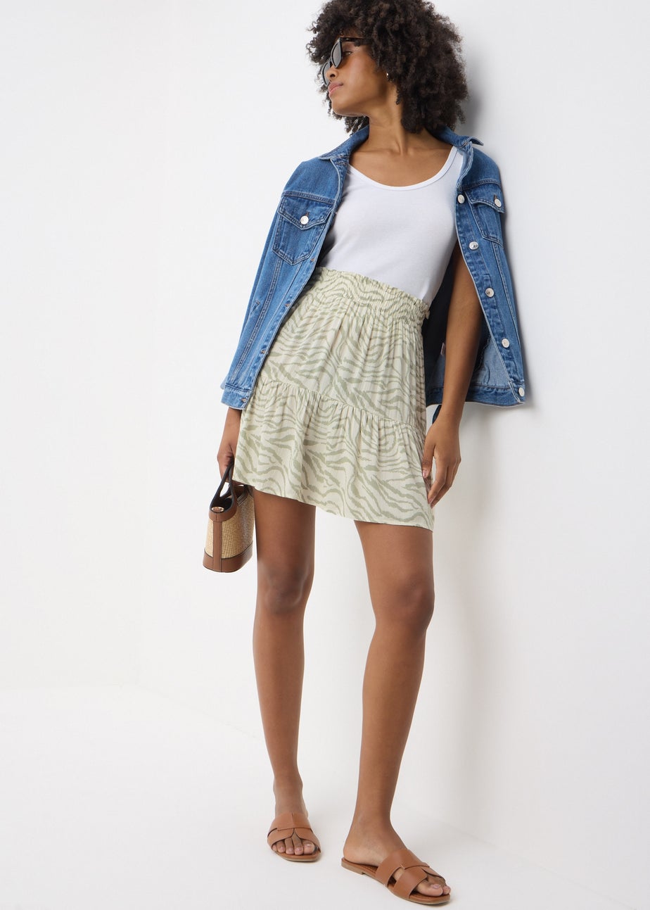 Green Animal Cheesecloth Mini Skirt