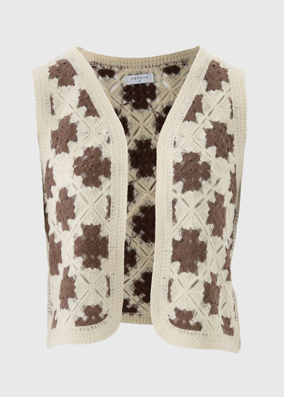 Cream Crochet Patterned Waistcoat