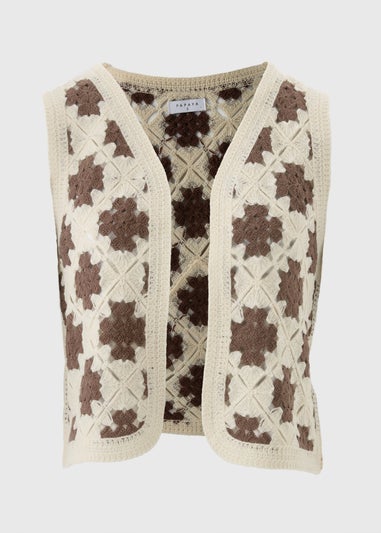 Cream Crochet Patterned Waistcoat