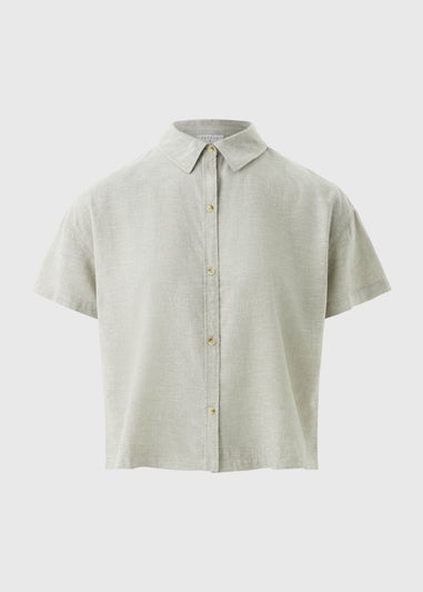 Green Linen Blend Box Shirt