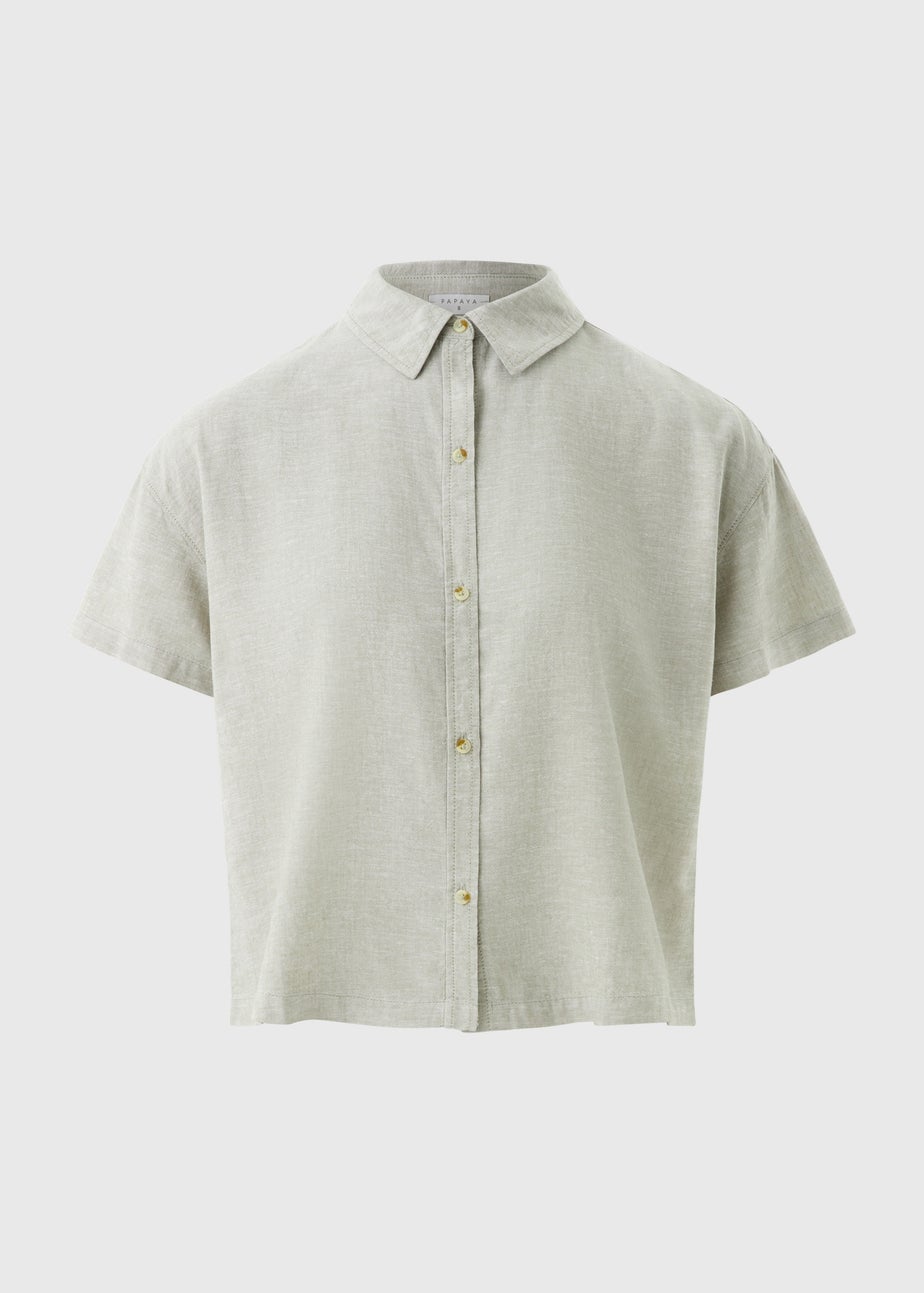 Green Linen Blend Box Shirt