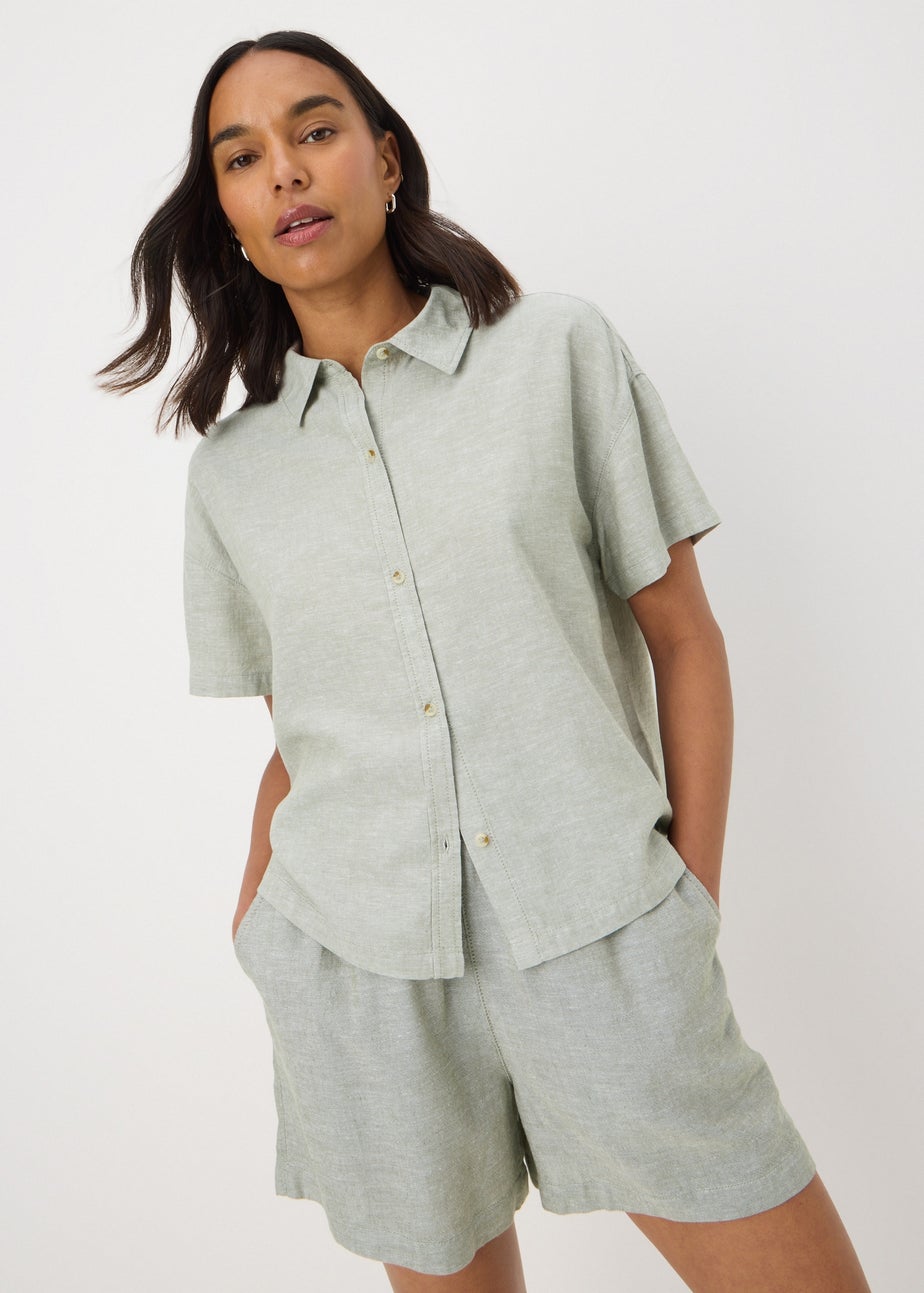 Green Linen Blend Box Shirt
