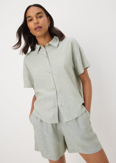 Green Linen Blend Box Shirt